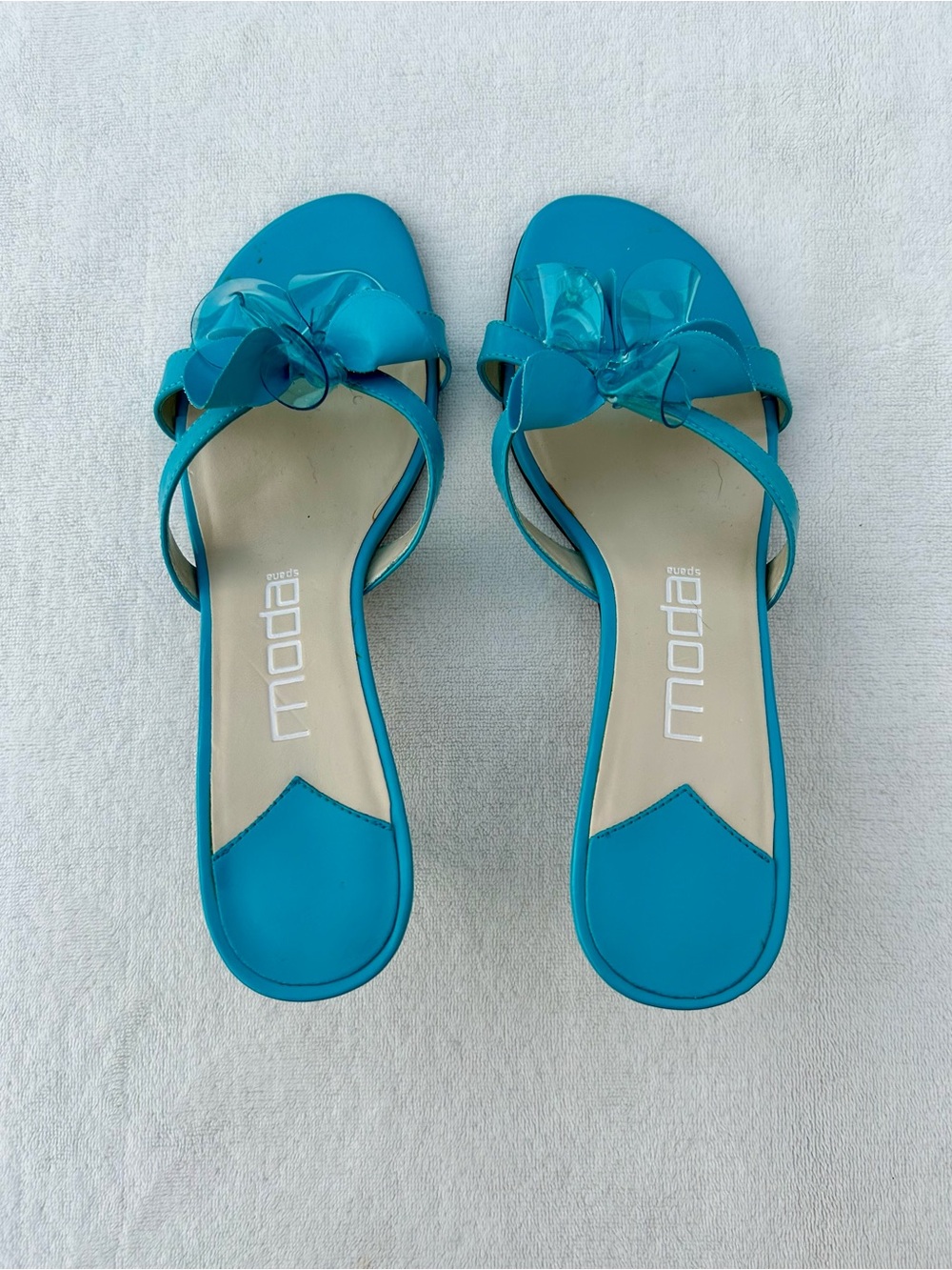 Y2K Moda Kitten Heels faux leather strappy slide kitten Teal Blue Sz.6